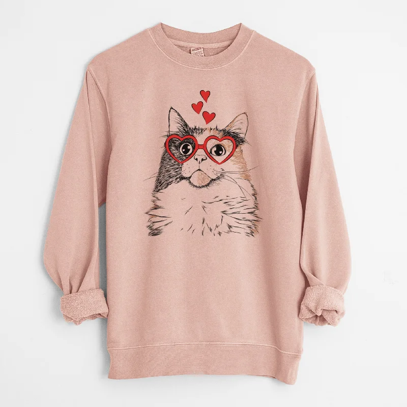 Price Drop Alert Valentine Greta the Calico Cat - Unisex Pigment Dyed Crew Sweatshirt