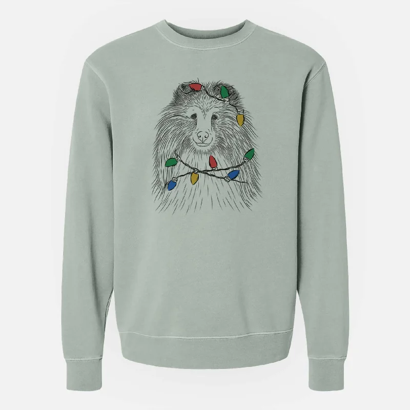 Markdowns Christmas Lights Moxie the Shetland Sheepdog - Unisex Pigment Dyed Crew Sweatshirt
