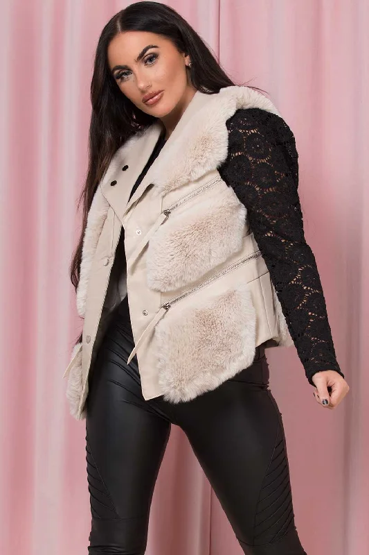 Bargain Prices insulated coatFaux Fur Faux Leather Gilet Cream