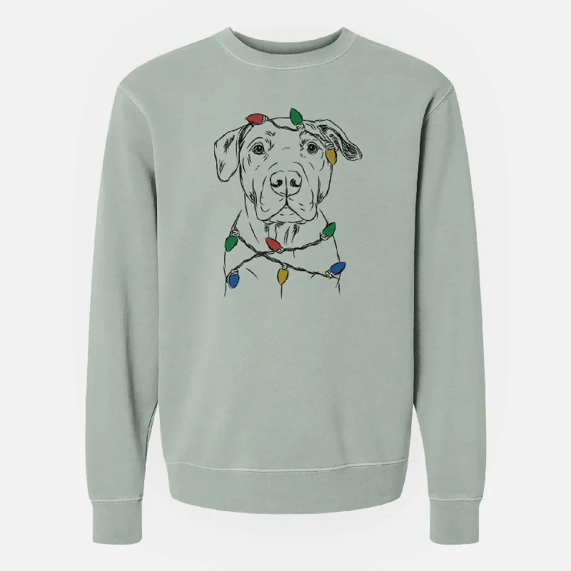 Today’s Deal Christmas Lights Kadin the Pitbull - Unisex Pigment Dyed Crew Sweatshirt