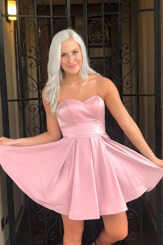 oversized dressSimple Short Pink A-Line Sweetheart Satin Homecoming Dress