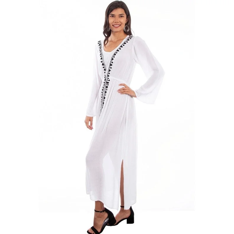 fitted bodycon dressScully Western Dress Womens L/S Embroidered Slit Maxi White F0_PSL-257