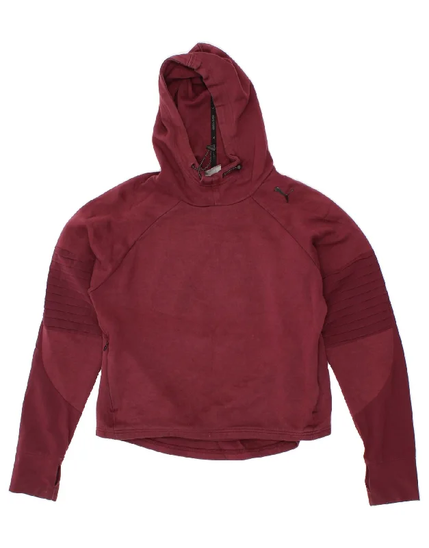 PUMA Womens Hoodie Jumper UK 12 Medium Maroon Polyester