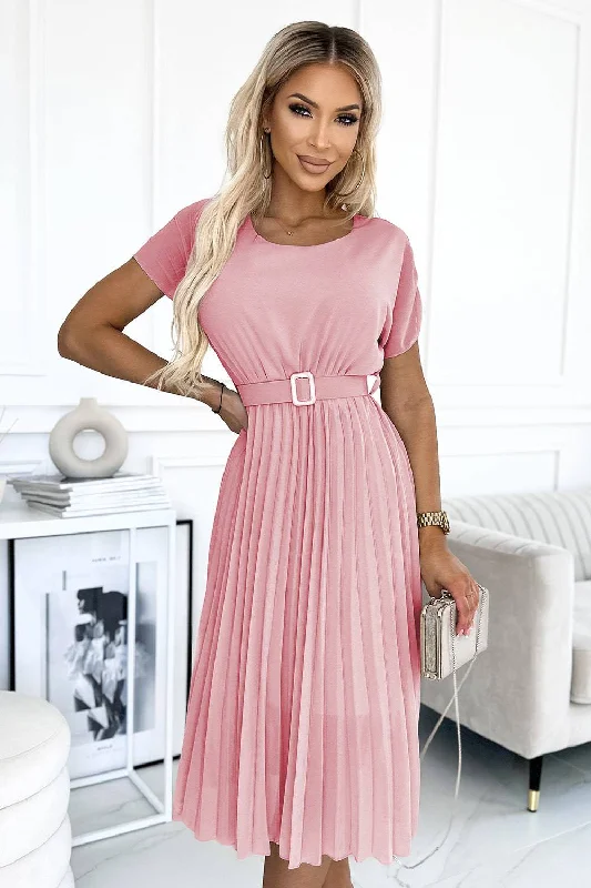 Take Advantage chic wrap dressNumoco Basic 465-3 MIA Pleated midi dress with a wide belt - dirty pink Take Advantage chic wrap dressNumoco Basic 465-3 MIA Pleated midi dress with a wide belt - dirty pink