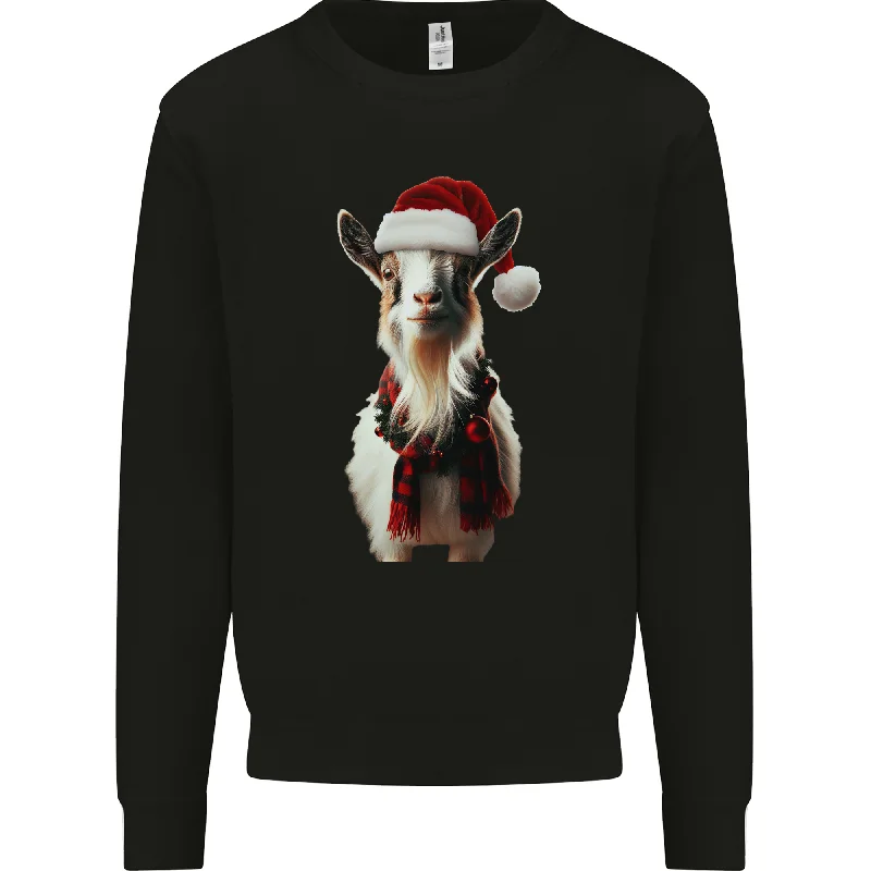 Weekend Flash Sale Christmas Goat Wearing  an Xmas Hat Mens Sweatshirt Jumper