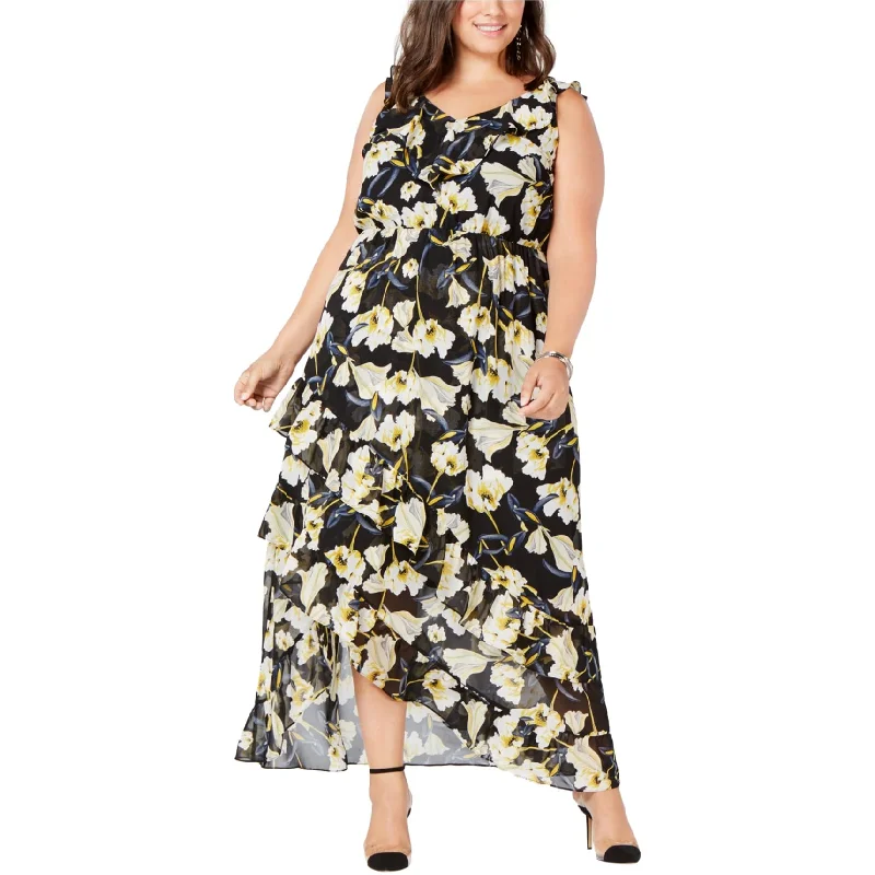 Exclusive Access elegant dressI-N-C Womens Floral High-Low Ruffled Dress, Black, 20W Exclusive Access elegant dressI-N-C Womens Floral High-Low Ruffled Dress, Black, 20W