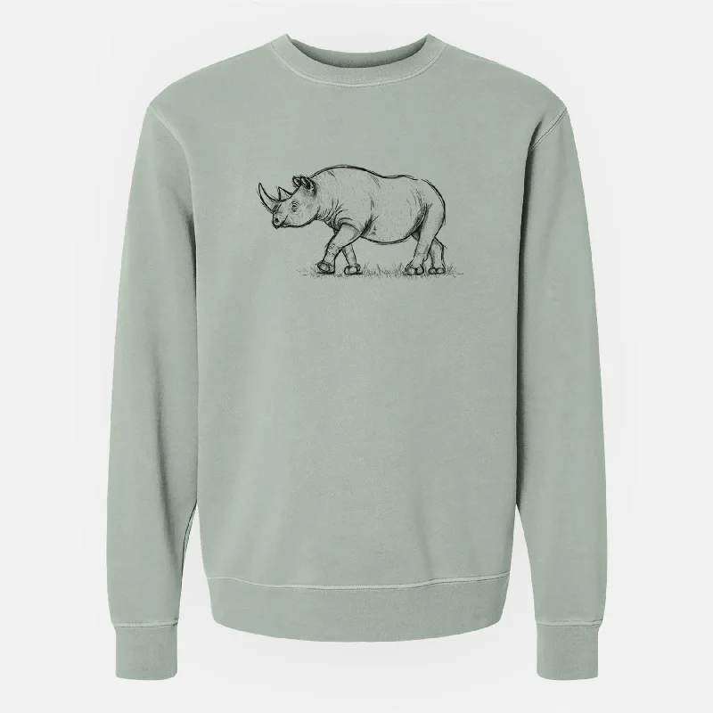 sleek workout sweatshirtBlack Rhinoceros - Diceros bicornis - Unisex Pigment Dyed Crew Sweatshirt