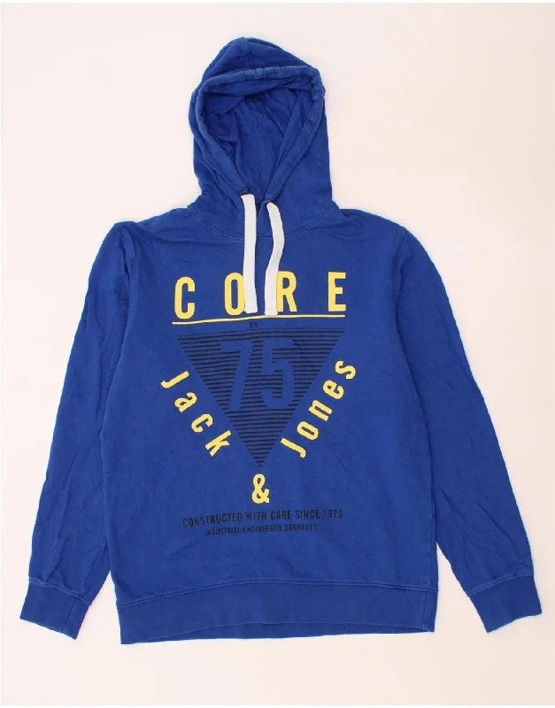 JACK & JONES Mens Graphic Hoodie Jumper Large Blue Cotton