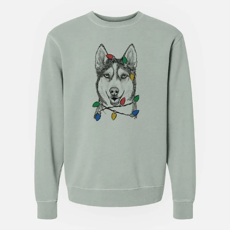 Customer Appreciation Sale Christmas Lights Kira the Siberian Husky - Unisex Pigment Dyed Crew Sweatshirt