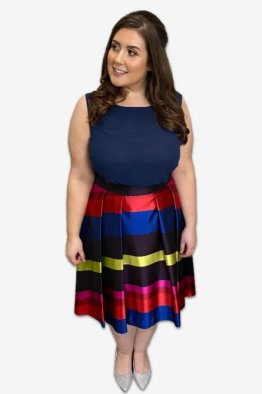 Hurry In satin dressPlus Size Colour Block Striped Skirt