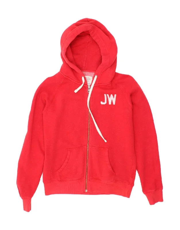 Daily Deals JACK WILLS Womens Graphic Zip Hoodie Sweater UK 12 Medium  Red Cotton