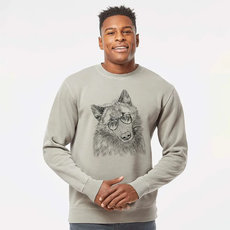 Don't Wait Aviator Mr. Maverick the Keeshond - Unisex Pigment Dyed Crew Sweatshirt