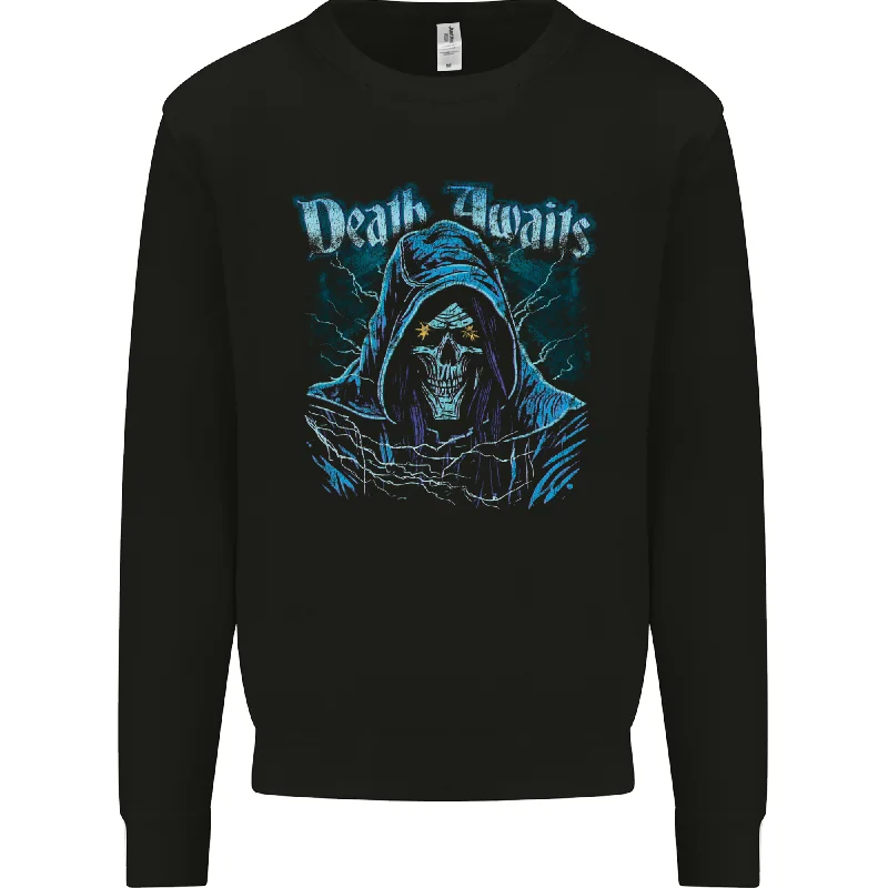 Price Meltdown Death Awaits Evil Grim Reaper Skull Mens Sweatshirt Jumper