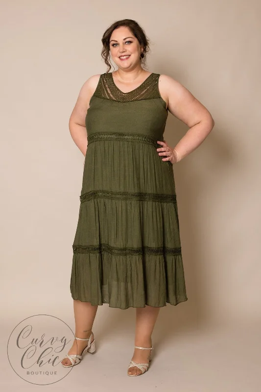 Special Offer flowy maxi dressKhaki Green Cotton Style Plus Style Maxi Dress Lace Detailing Special Offer flowy maxi dressKhaki Green Cotton Style Plus Style Maxi Dress Lace Detailing
