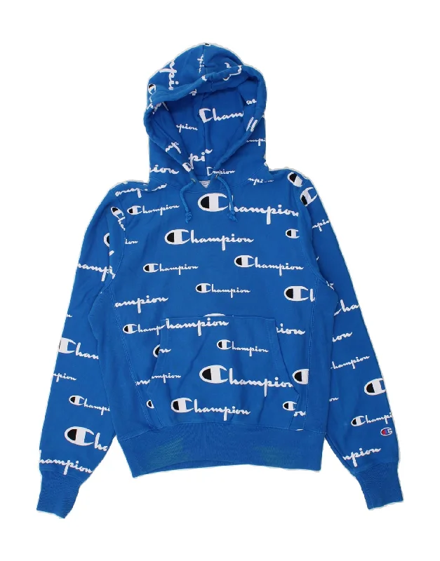 CHAMPION Mens Graphic Hoodie Jumper Small Blue