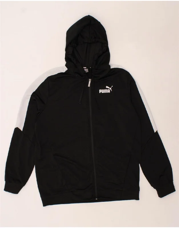 Discount Days PUMA Mens Zip Hoodie Sweater Large Black Colourblock Polyester