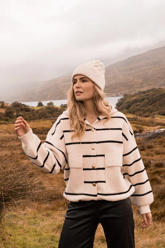 Deep Discounts Cream Stripe Hoodie With Pockets