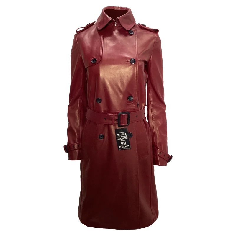 Joseph Double-Breasted Coat in Red Leather