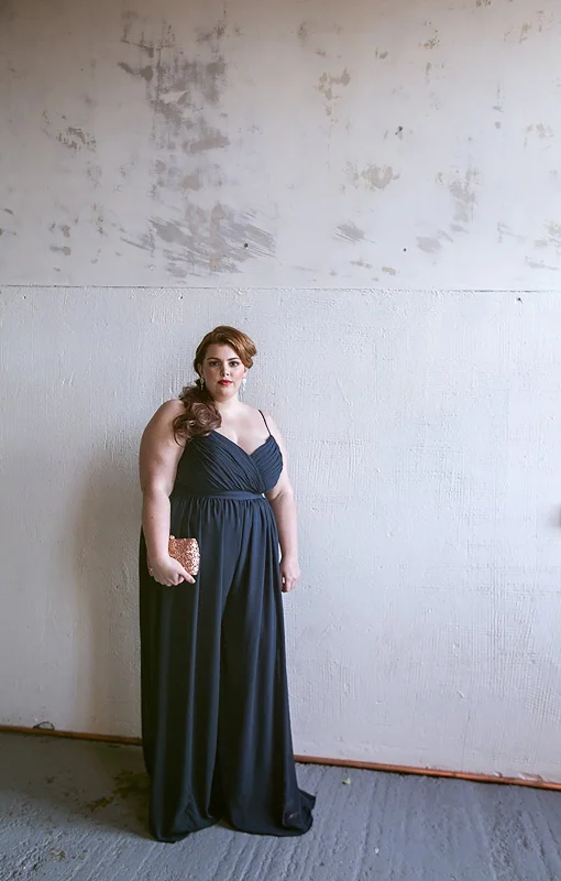 Fantastic Offers off-shoulder dressAshling Plus Size Navy Chiffon Wide Leg Jumpsuit