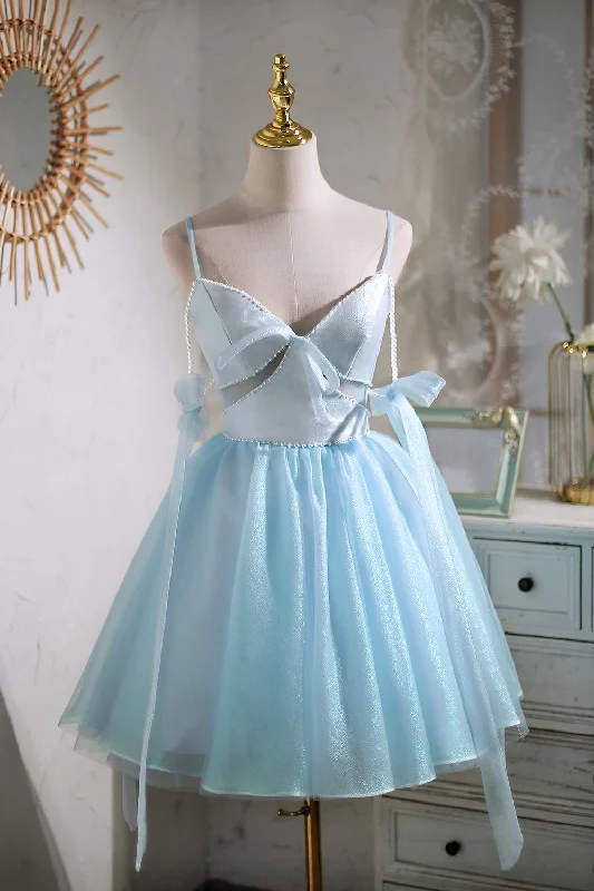 denim dressShort Mini Cute Sky Blue Spaghetti Straps Party Dress Disney  Homecoming Dress