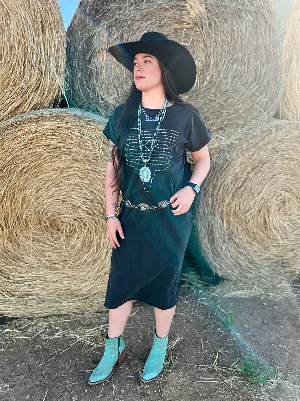 Seasonal Clearance romantic dressBoot Stitch T-shirt Slit to the Hip Grey Dress