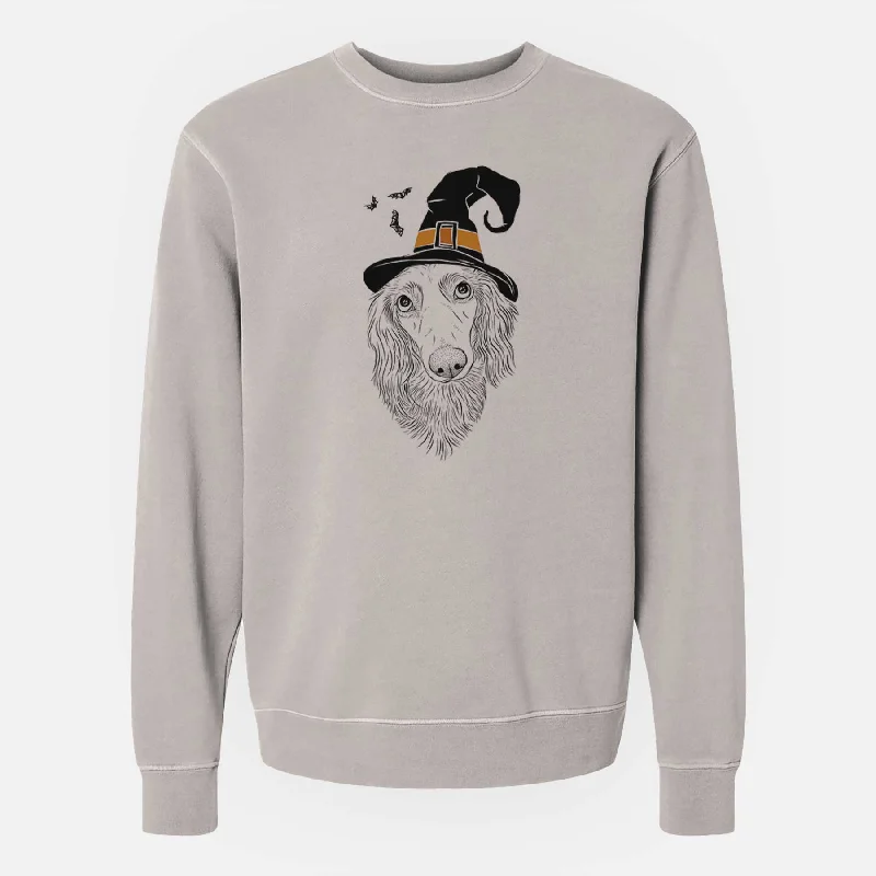 Price Fest Witch Mr. Rusty the Long Haired Dachshund - Unisex Pigment Dyed Crew Sweatshirt Price Fest Witch Mr. Rusty the Long Haired Dachshund - Unisex Pigment Dyed Crew Sweatshirt