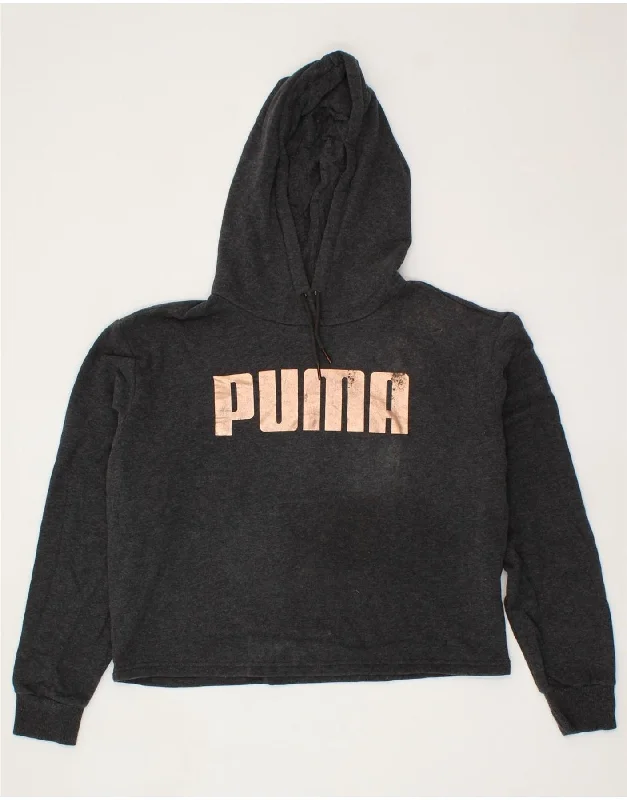 PUMA Womens Oversized Crop Graphic Hoodie Jumper UK 10 Small Black