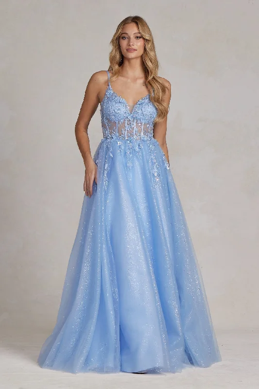 Online Exclusive one-shoulder dressEmbroidered Bodice Illusion V-Neck Spaghetti Straps A-Line Long Prom Dress NXT1083 Online Exclusive one-shoulder dressEmbroidered Bodice Illusion V-Neck Spaghetti Straps A-Line Long Prom Dress NXT1083