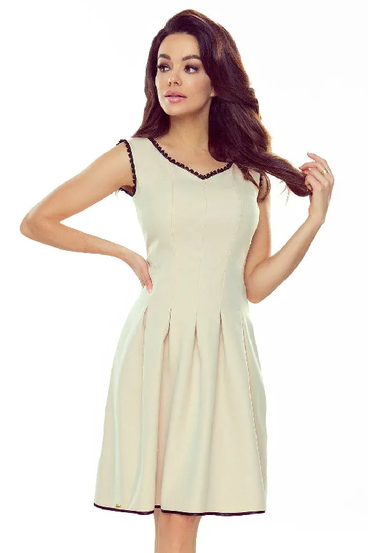 New Arrival elegant maxi dressBergamo 452-5 Flared dress with lace in the neckline - beige New Arrival elegant maxi dressBergamo 452-5 Flared dress with lace in the neckline - beige