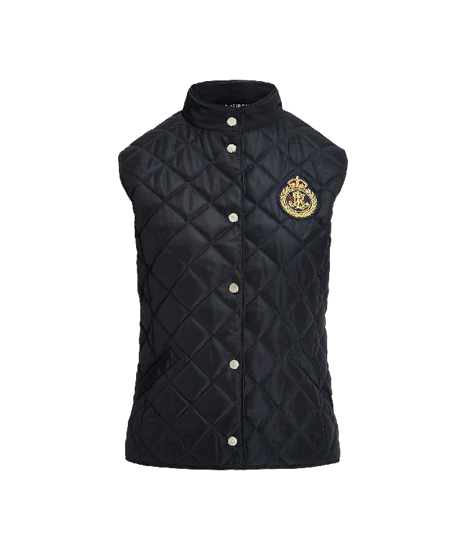 Lowest Prices sporty jacketCrest-patch Quilted Mockneck Vest - Navy