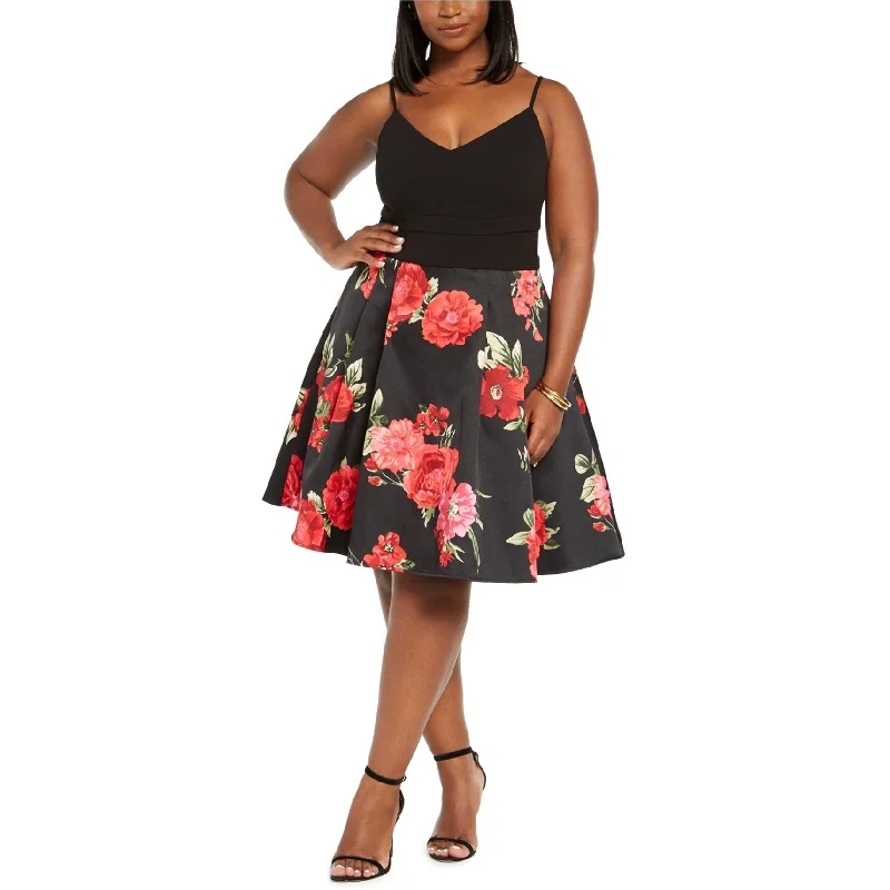 Extra Discounts puff sleeve dressBee Darlin Womens Floral V-Neck Fit & Flare Dress, Black, 18W