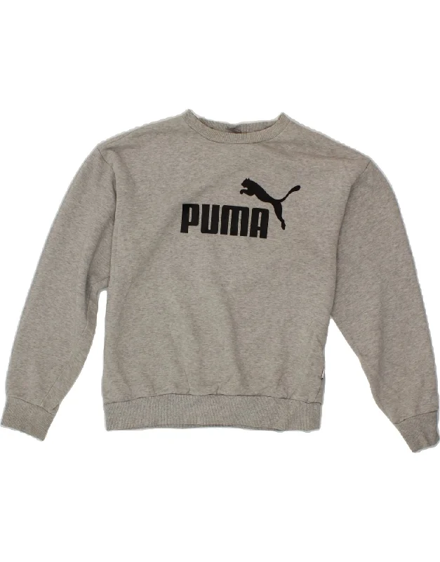 PUMA Womens Oversized Crop Graphic Sweatshirt Jumper UK 6 XS Grey Cotton