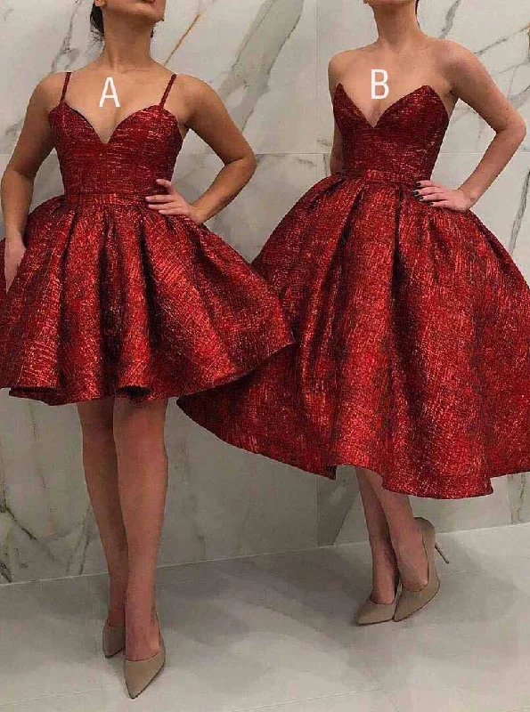 silk dressSpaghetti Straps/Sweetheart Burgundy Short Prom Dress, Sparkly Homecoming Dress UK OM397