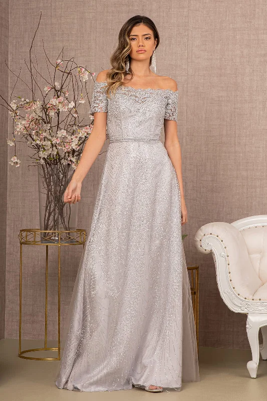 Shop and Save elegant evening dressGlitter Print Mesh Cut-Away Shoulder A-Line Long Mother Of The Bride Dress GLGL2942 Shop and Save elegant evening dressGlitter Print Mesh Cut-Away Shoulder A-Line Long Mother Of The Bride Dress GLGL2942