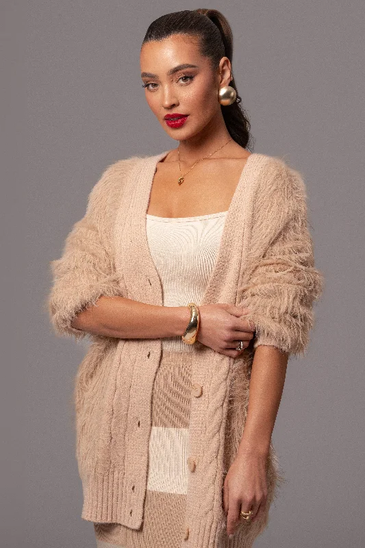 While Supplies Last tailored coatTan Lola Fuzzy Knit Cardigan