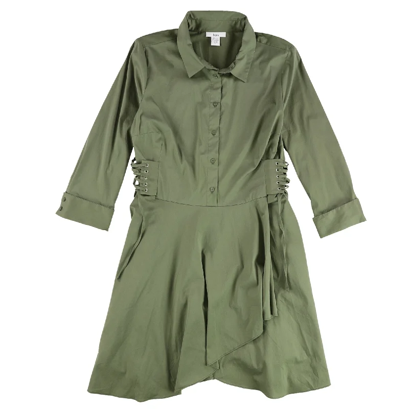 Overstock statement dressbar III Womens Half Button Flounce Shirt Dress, Green, Large Overstock statement dressbar III Womens Half Button Flounce Shirt Dress, Green, Large