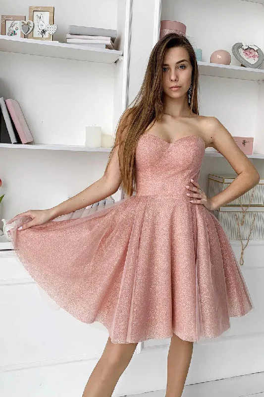 ruched dressSimple A-Line Pink Sweetheart Tulle Homecoming Dress