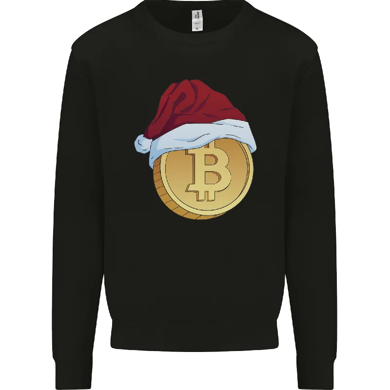 Final Sale Christmas Bitcoin Wearing a Christmas Hat Crypto Mens Sweatshirt Jumper