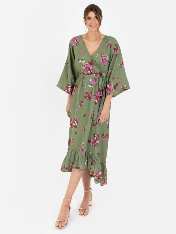 Super Sale velvet dressLovedrobe Green Floral High-Low Midi Dress