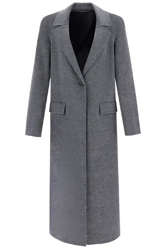Super Savings stylish peacoatlong oversized coat in melange grey wool 251 WRO4725 FB0006 MID GREY MELANGE