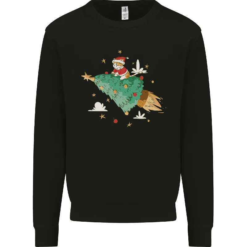 Discount Deals Christmas Cat Space Rocket Xmas Tree Ship Mens Sweatshirt Jumper
