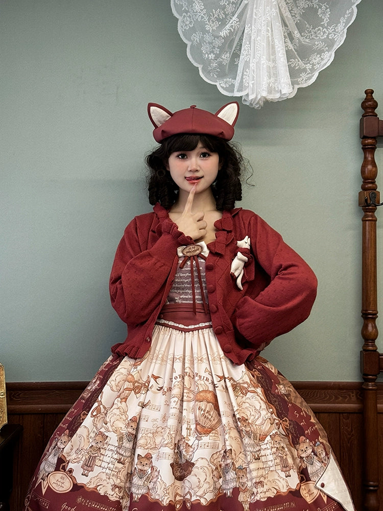 Sale Event warm jacketAlice Girl~Fox Band~Sweet Lolita Cardigan Bow Ruffled Sweater