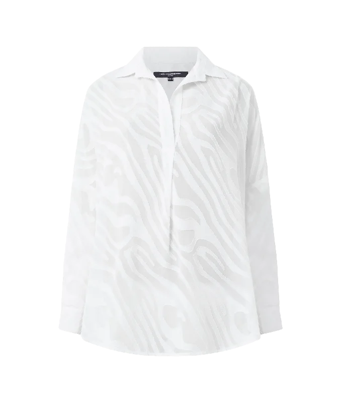 Flash Deals casual utility jacketZebra Devore Popover Shirt - White