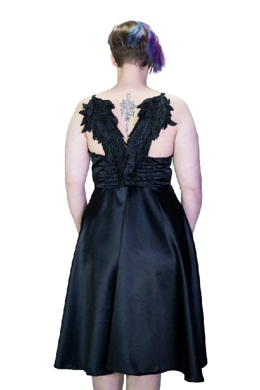 Deal Zone vintage dressBlack Wings Raw Silk Plus Size Midi Dress - Angelique