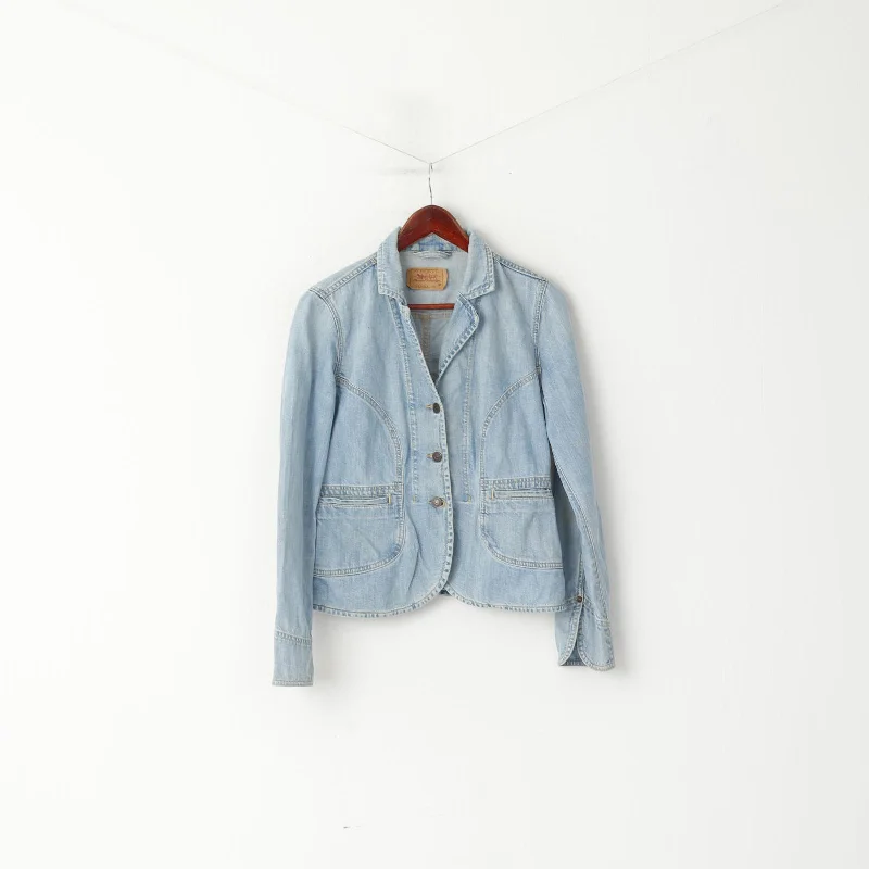 Mega Sale fitted trench coatLevi's For Girls Women M Denim Jacket Blue Cotton Fit Single Breasted Blazer Top