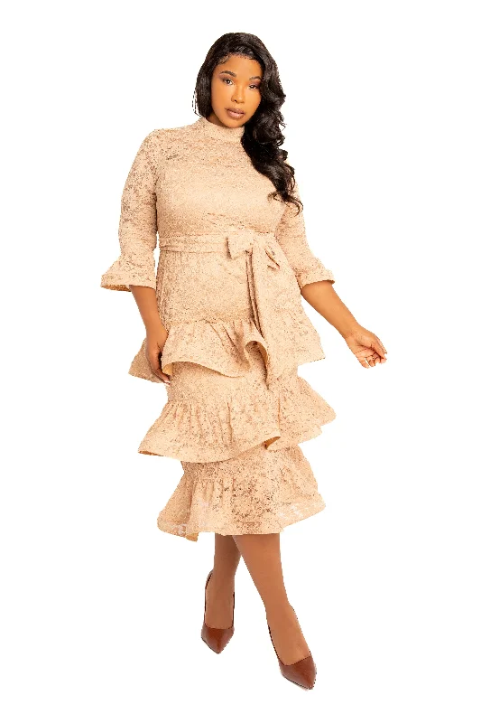 Early Access ruched dressLace Bell Sleeve Tiered Dress