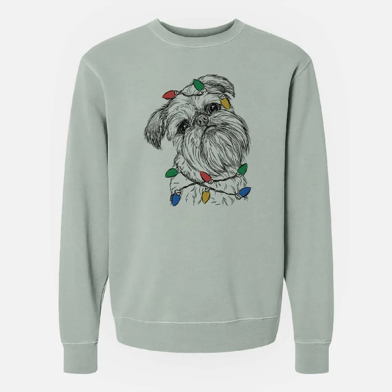 Steals and Deals Christmas Lights Jasper Joe the Brussels Griffon - Unisex Pigment Dyed Crew Sweatshirt