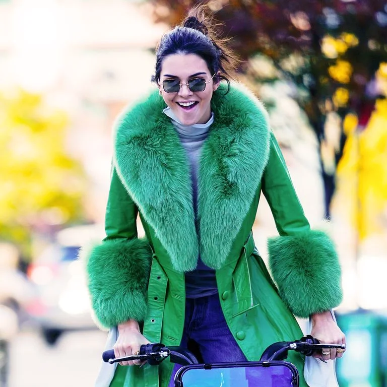 Super Deal modern outerwearKendall Jenner Green Fur Coat