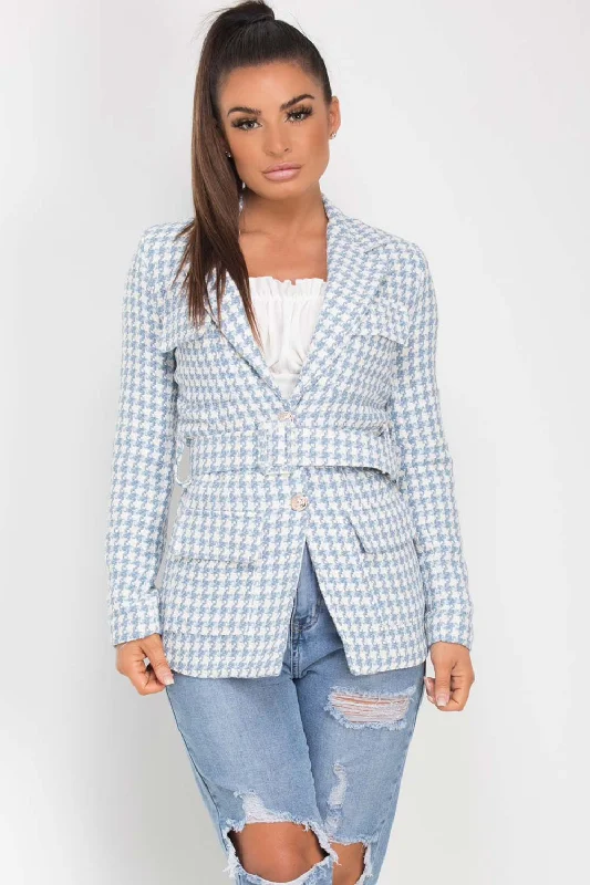 The Best Prices stylish blazer coatTweed Blazer With Belt Sky Blue