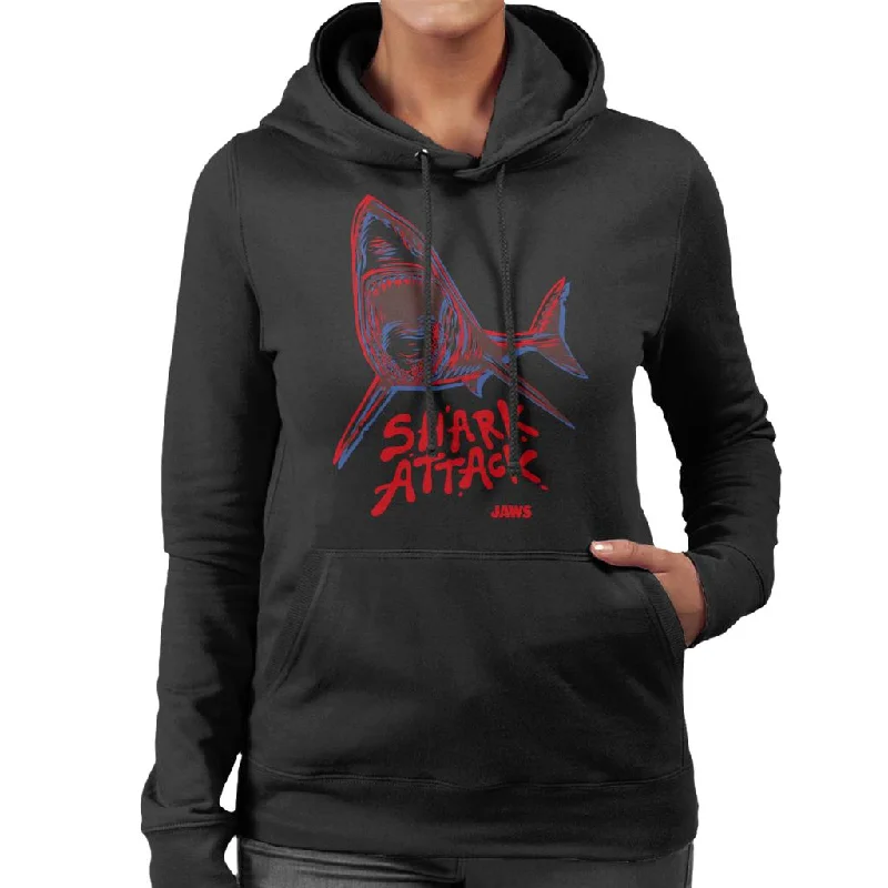 Seasonal Clearance casual hoodieJaws Neon Shark Attack Women's Hooded Sweatshirt